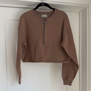 Urban Outfitters Brown Cropped Zip-Up Sweatshirt